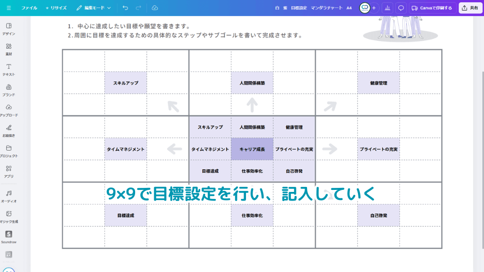 9×9で目標設定を行い、記入していく