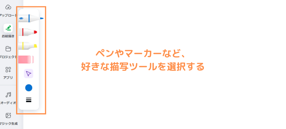 ペンやマーカーなど、好きな描写ツールを選択する