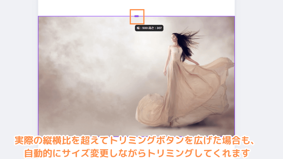 実際の縦横比を超えてトリミングボタンを広げた場合も、自動的にサイズ変更しながらトリミングしてくれます