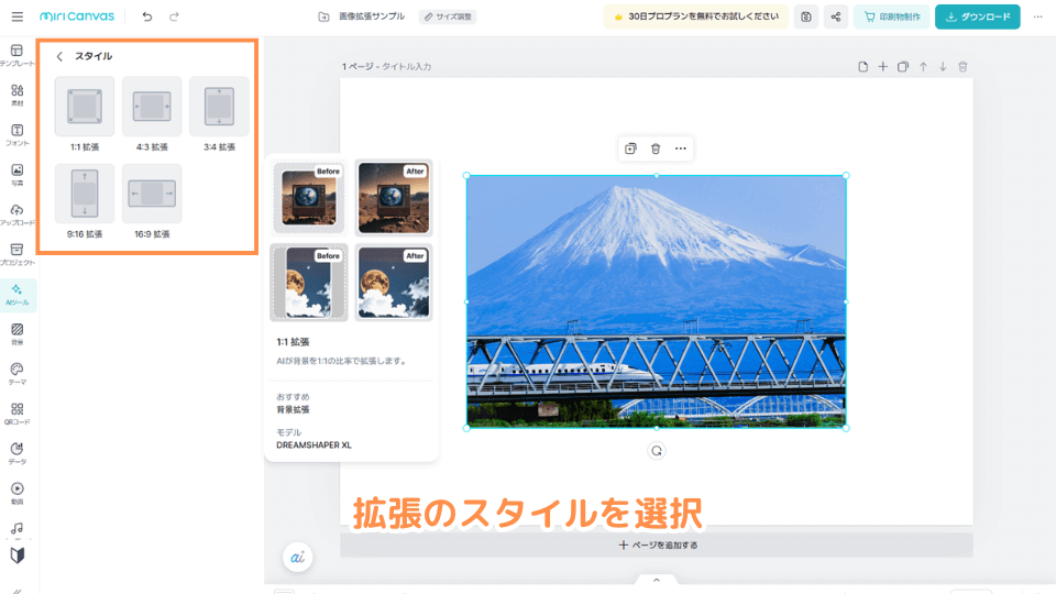 拡張のスタイルを選択