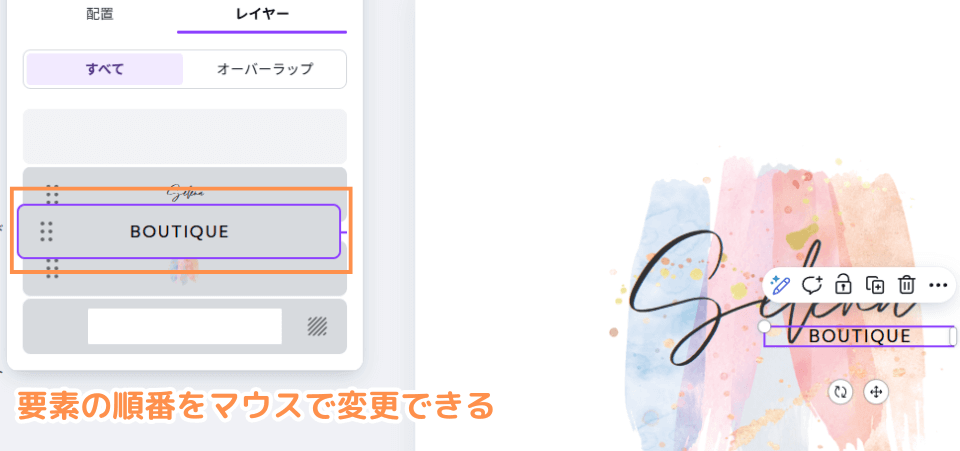 レイヤーの順序変更