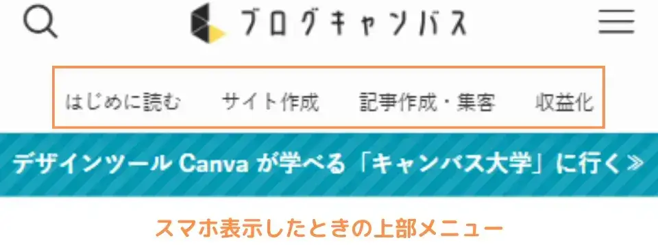 スマートフォン専用メニュー(ヘッダメニュー)