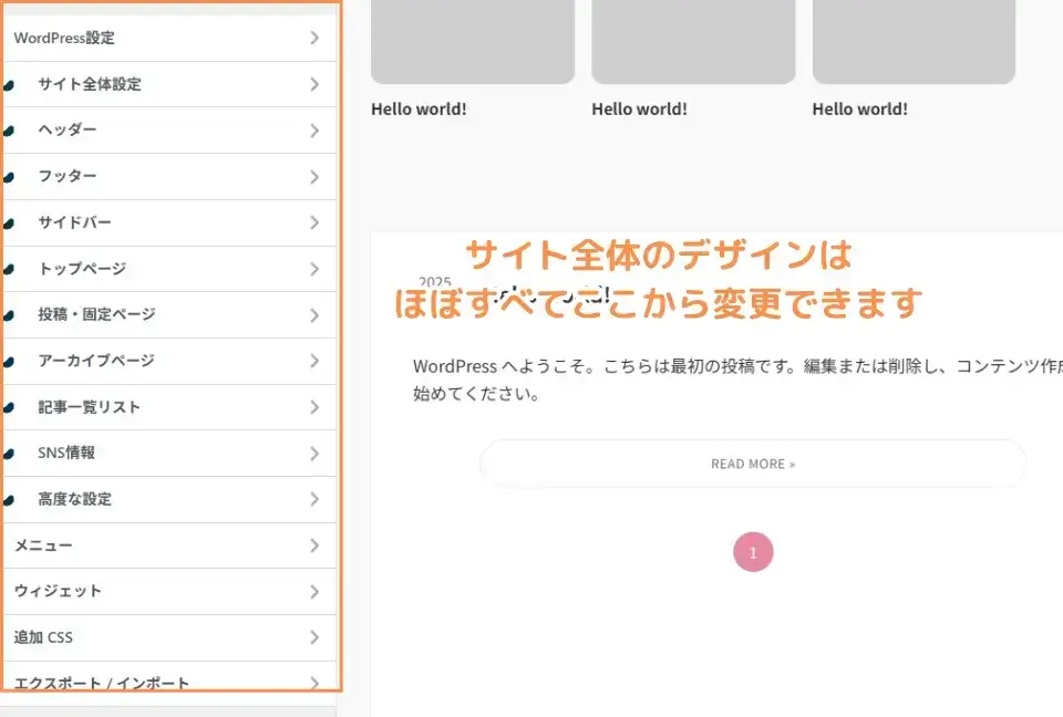 SWELLのカスタマイズメニュー