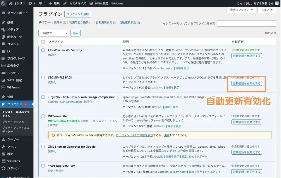 WordPressのプラグイン自動更新は、WordPressの管理画面から簡単に設定できます。