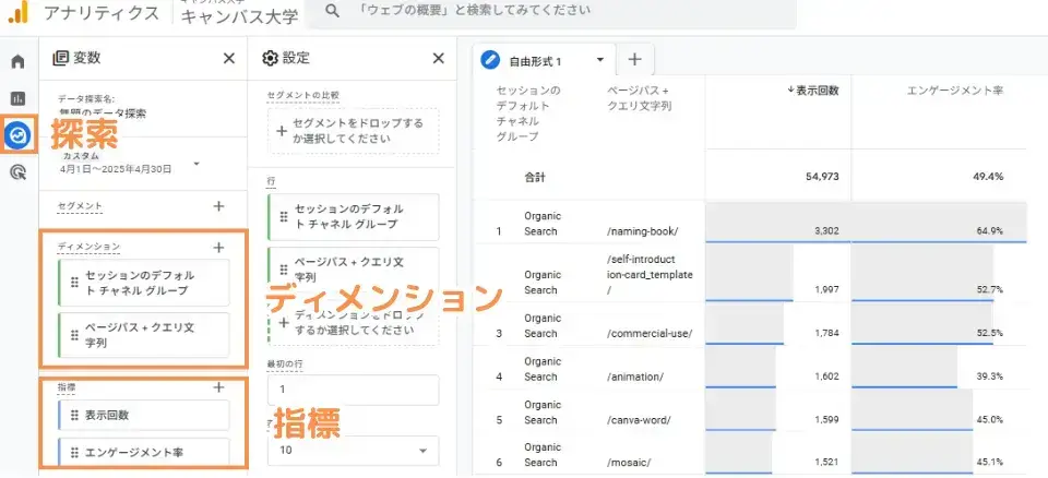 探索レポートで自由にデータを深掘りする